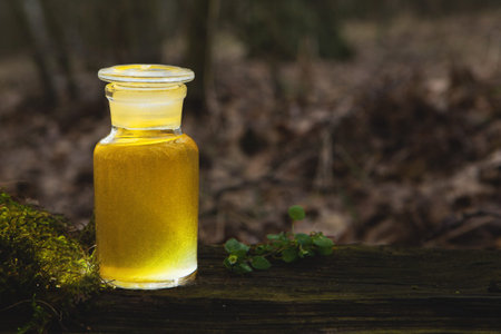 Herbal elixir - natural medicines. Bottle of herbal extract - natural remedies.