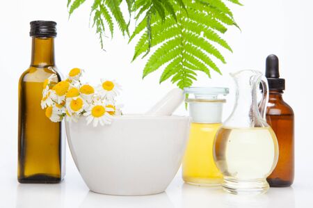 Natural herbs set - healing herbs. Folk medicine - natural therapy.の写真素材