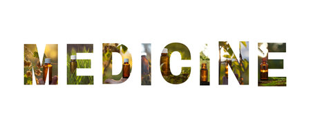 Inscription MEDICINE Transparent background. MEDICINE - natural  Word Concept, text isolated on...