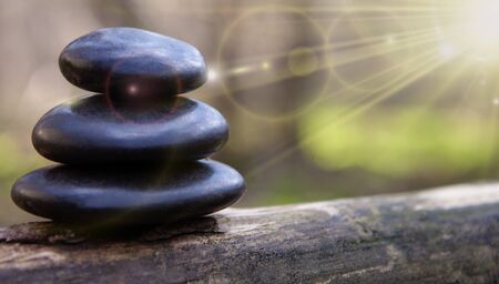 Stacked massage stones stock photo - copy spece. Spa background stock photo - baners. の写真素材