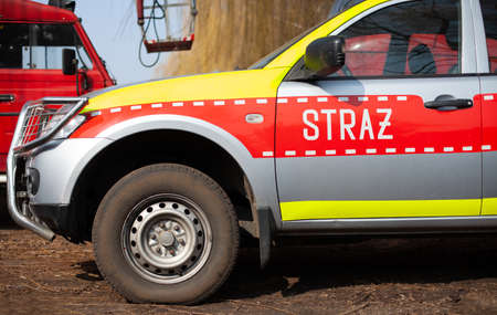 Polish fire brigade - inscription on the car.のeditorial素材