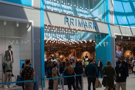 Poland, Poznan - May 08, 2021: Outside view of the discount clothes shop sign Primark.のeditorial素材