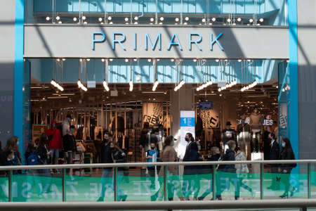 Poland, Poznan - May 08, 2021: Sign Primark. Company signboard Primark. Shopping Center.のeditorial素材