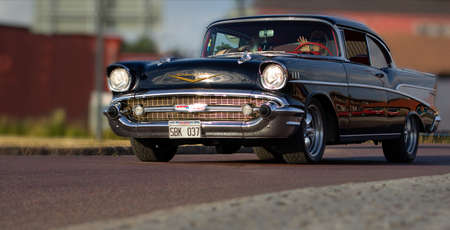 Rattvik, Sweden - July 27.2013: Classic Car Week Rttvik - 1957 black Chevrolet Bel Airのeditorial素材