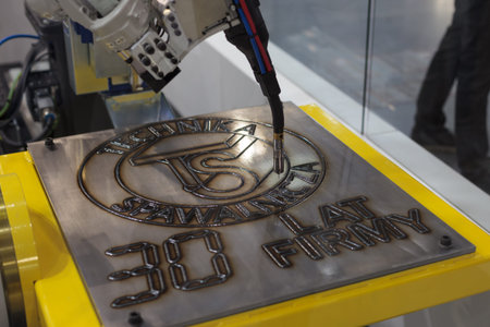 Poznan, Poland 01 Sep 2021: ITM Industry Europe, HIGH TECH EXPO. Industrial automatic welding...