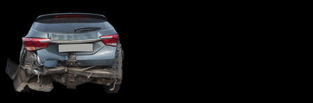 The back of a crashed car from an accident. Copy-space for text. BANNER.の写真素材