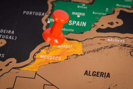 Location MAROCCO, red pin and travel map, marker and zoom point, tourism and travel concept. Moroccoの写真素材