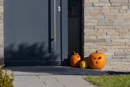 Entryway of a home with halloween decorations.の写真素材
