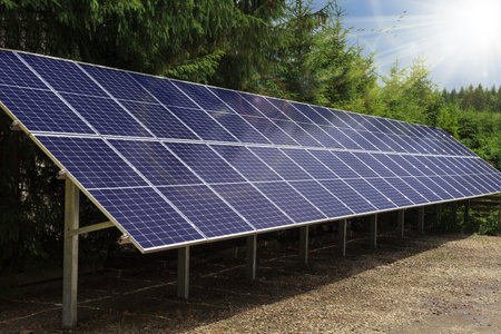 Solar glass in a solar park used to produce clean energy. The concept of alternative energy energy....