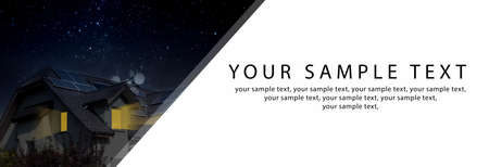 Solar panels at night, concept. Renewable energy, banner with space for text.の写真素材