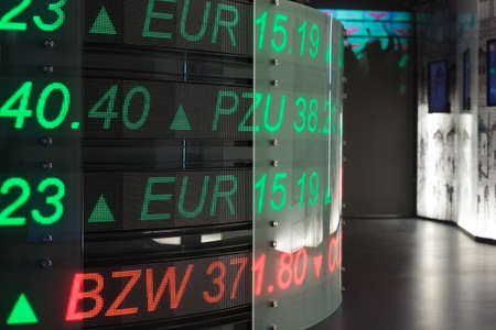 Warszawa, Poland - June 05.2021: NBP Money Center, museum. Stock exchange graph and numbers. Stock Exchange Market Trading.のeditorial素材