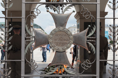 Warsaw, Poland - June 05.2021: Cross with the words honor and homeland. Tomb of the Unknown Soldier...