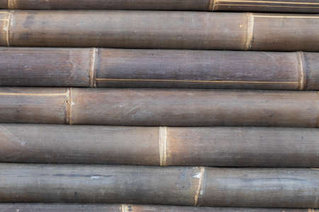Bamboo texture wood natural brown patterns. Close-up of trunk plant with wooden bamboo poles, wall fence vintage background.の写真素材