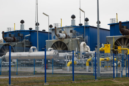 Koscian-Bronsko, Poland - April 1, 2022: Polish Oil Mining and Gas Extraction SA Gas industry, gas-extraction. Extraction of natural resources, gasのeditorial素材