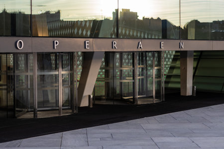 Oslo, Norway. May 01, 2022: Entrance to Oslo Opera House in Norway. OPERAEN