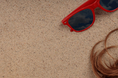 Minimal mockup background for product presentation on a sandy beach. View from above