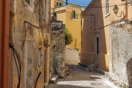 A fragment of the historic part of Corfu town. Historic buildings, streets.の写真素材