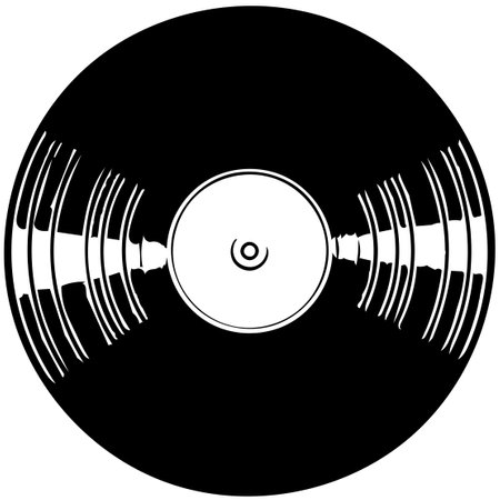 Vintage vinyl LP record drawing with space for text, retro vinyl record sketch.の写真素材