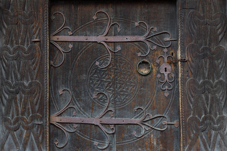 Poland, Poznan - MAY 30, 2022: Close-up of historic door. Traditional Norwegian House. The Norwegian Museum of Cultural History, Oslo.のeditorial素材