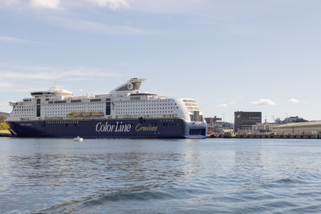 Oslo, Norway. Aprill 30, 2022: Giant cruise ferry Color Line Cruises, Oslo harbourのeditorial素材