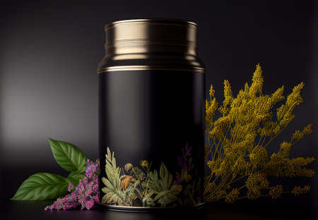 Mock-up for herbal product, tea. Herbal tea advertising template. (Generative AI)の素材
