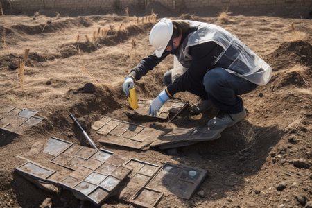 a archaeologist field expedition discover prehistoric solar panels, proving that renewable energy was idea long before its time. concept image. Generative AIの素材