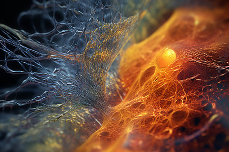 Illustration of active nerve cells, visualization of neuronal networks in the brain. Generative AI.の素材