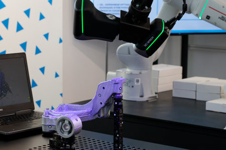 3D sensor scanner on robot in automotive sector.のeditorial素材