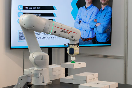 Packing automation in ITM Europe with robot arm MITSUBISHI.のeditorial素材