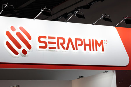 Poland, Poznan - May 17, 2023: HIGH TECH EXPO Europe SERAPHIM Energy. World-class solar panel manufacturer, China Seraphim specializes in research, development, production solar pv module.のeditorial素材