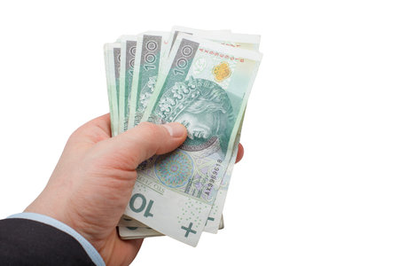 Banker's Hand Holding Polish 100 PLN Banknotes