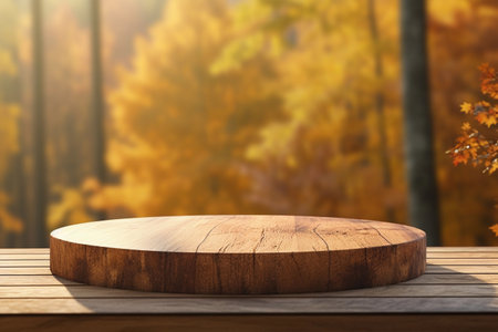 Golden Bokeh Background with Wooden Tabletop for Product Display Montage. Ideal for Product Display. Generative Ai.の素材