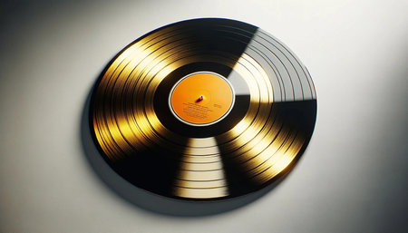 Musical vinyl record in gold color. Generative Ai.の素材