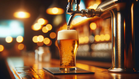 Beer Tap in Bar, Selective Focus Mock-Up. Generative Ai.の素材
