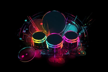 Dynamic drum kit in abstract art. Abstract paintingの素材