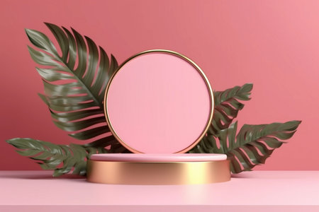 Elegant Product Display with Tropical Leavesの素材