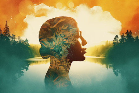 Woman with Floral Mindfulness Conceptの素材