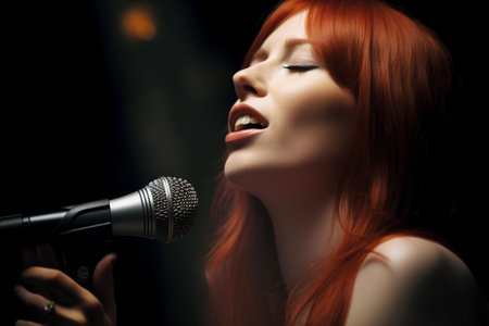Red-Haired Singer Emoting in Spotlightの素材