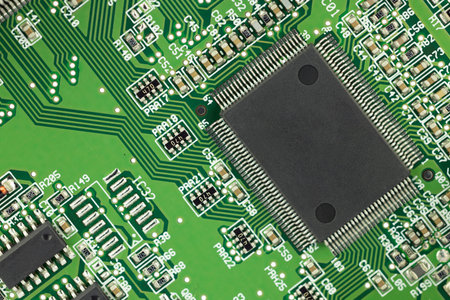 Detailed Green Circuit Board with Multiple Chips