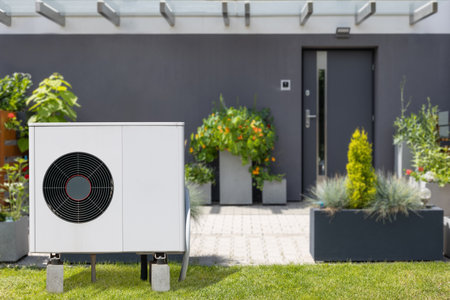 Heat Pump Installed in Front of Houseの写真素材