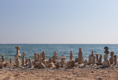 Spectacular Stone Arrangements on Beachの写真素材