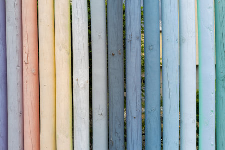 Multicolored Wooden Fence Panelsの写真素材
