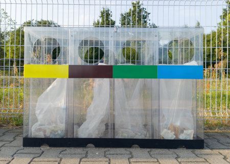 Modern Recycling Station with Multiple Binsの写真素材