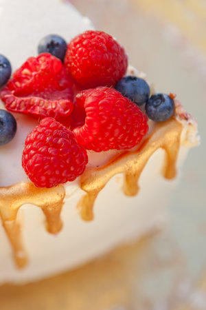 Close-up of Berries on a Decorative Cakeの写真素材