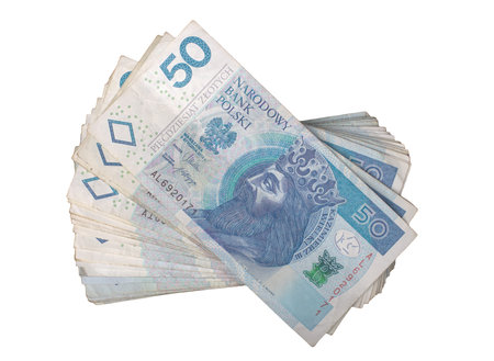 Fanned Out Polish 50 Zloty Banknotes