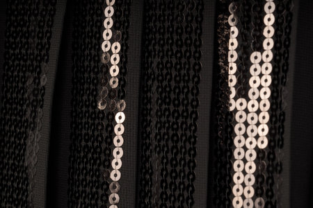 Close-Up of Black Sequins on Fabricの写真素材