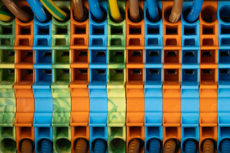 Close up of colorful electrical terminal blocksの写真素材