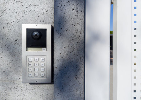 Modern security keypad on outdoor wall