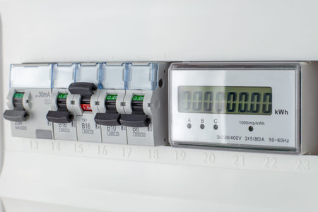 Modern Electrical Meter Panel with Circuit Breakers