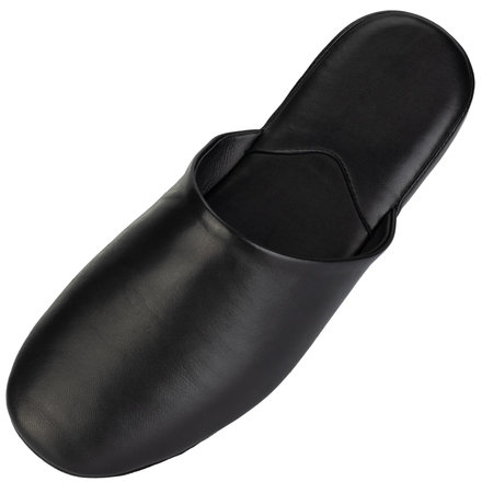 Top View of Black Leather Indoor Slipperの写真素材